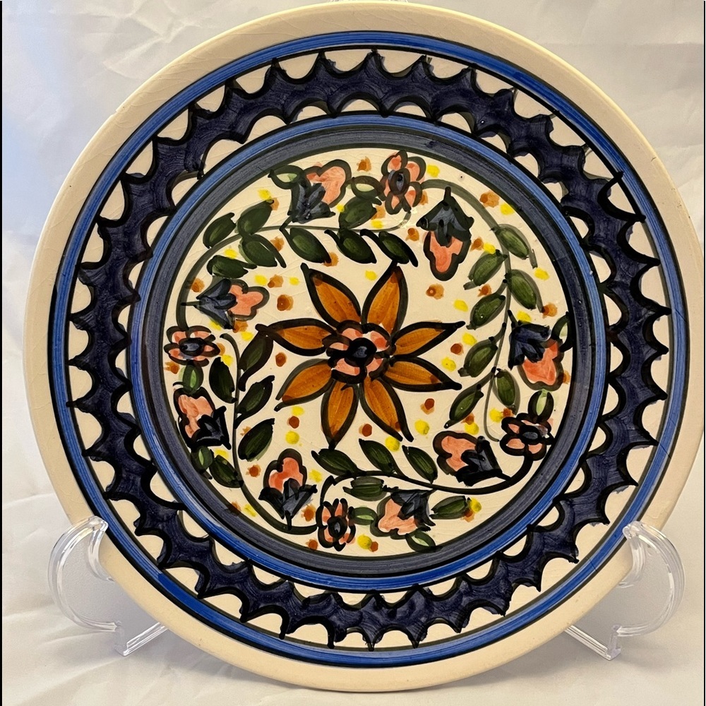Beautiful Hand-painted Plate, Israeli Pottery, Signed on Back by Artist